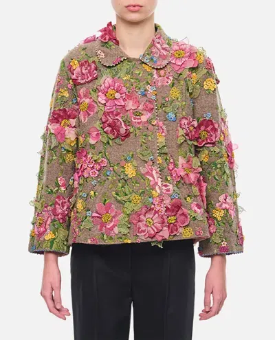 Péro Embroidered Double Breasted Jacket In Multicolor