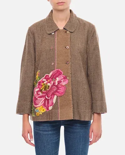 Péro Embroidered Double Face Jacket In Brown