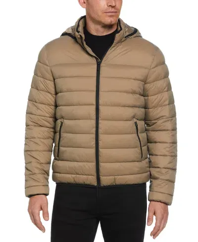 Perry Ellis Men's Lightweight Hooded Puffer Jacket In Desert Taupe,brown