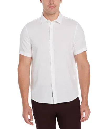 Perry Ellis Men's Linen Dobby Short Sleeve Shirt In Bright White