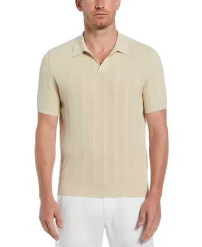 Perry Ellis Men's Mesh Stripe Polo Sweater In Castle Wall,beige