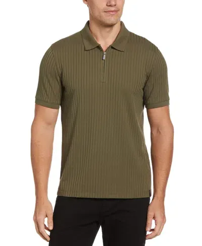 Perry Ellis Men's Quarter Zip Ribbed Polo In Beetle,green