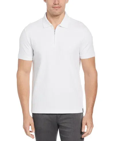 Perry Ellis Men's Slim-fit Ribbed-knit 1/4-zip Polo Shirt In Bright White