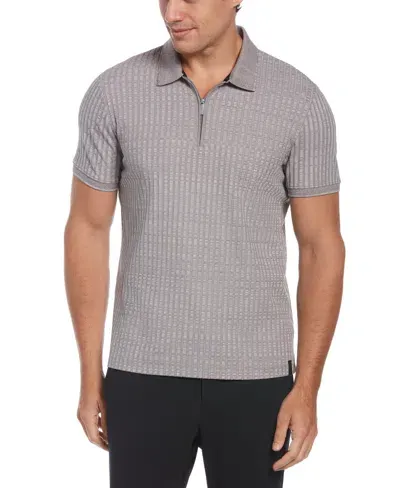 Perry Ellis Men's Quarter Zip Ribbed Polo In Smoked Heather,gray