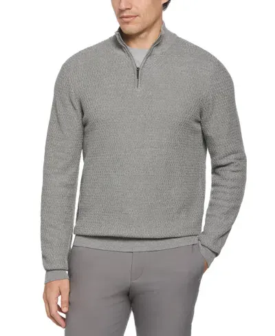 Perry Ellis Men's Quarter Zip Sweater In Smoked Heather,gray