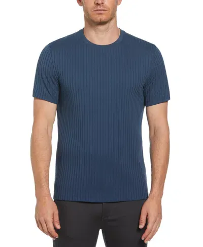 Perry Ellis Men's Rib Knit Crew Neck T-shirt In Dark Denim,blue