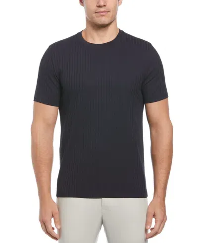 Perry Ellis Men's Tech Knit Vertical Ribbed Sweater T-shirt In Dark Sapphire,blue