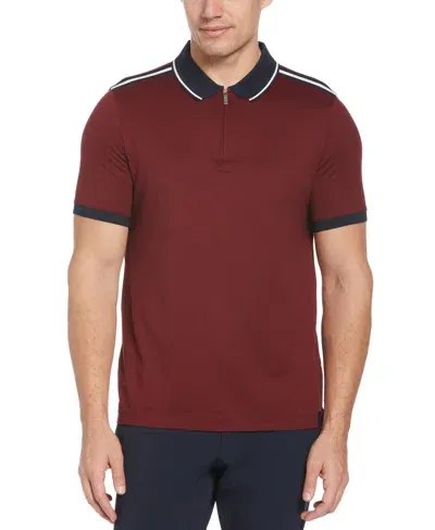 Perry Ellis Men's Shoulder Tape Zip Polo In Cabernet,red