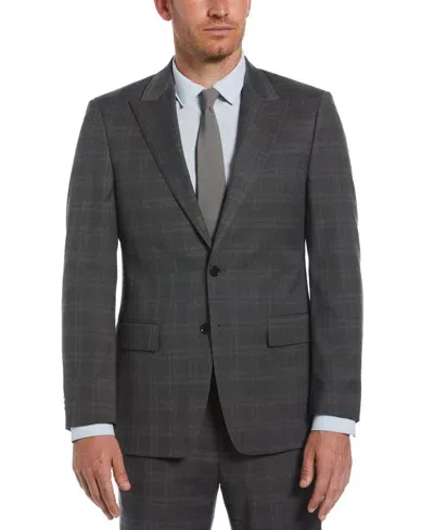 Perry Ellis Men's Slim Fit Peak Lapel Deco Plaid Suit Jacket In Grey,brown,gray