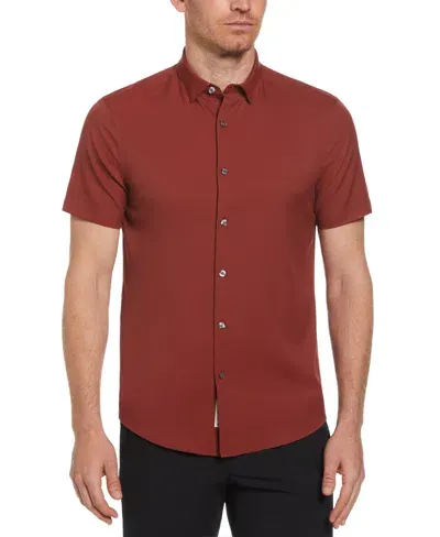 Perry Ellis Men's Total Stretch Twill Solid Shirt In Russet Brown,red