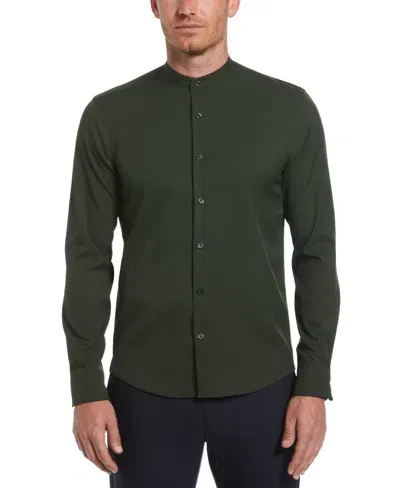 Perry Ellis Men's Untucked Total Stretch Slim Fit Banded Collar Shirt In Rosin,green