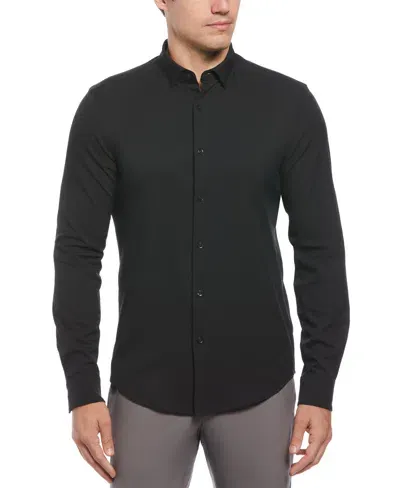 Perry Ellis Men's Untucked Total Stretch Slim Fit Shirt - Black, Size 2xl, 100% Polyester Long Sleeves