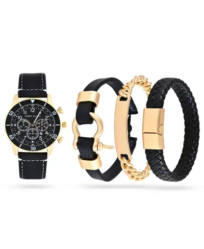 Perry Ellis Men's Watch And Bracelet Gift Set In Black,gold