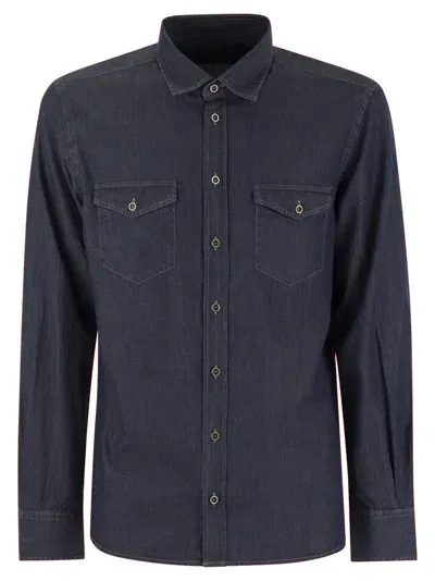 Peserico Denim Shirt In Grey