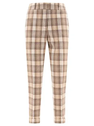 Peserico Check Wool Trousers In Beige