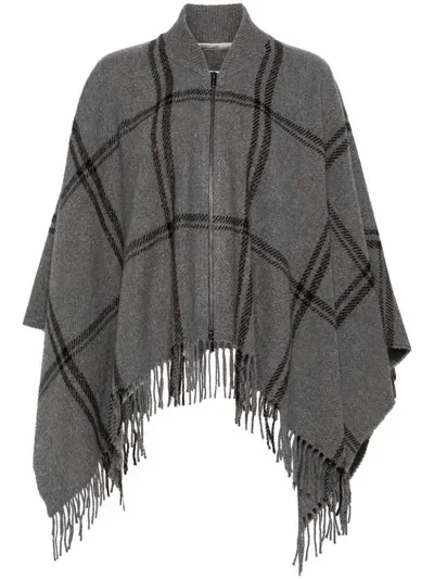 Peserico Checked Poncho In Grey