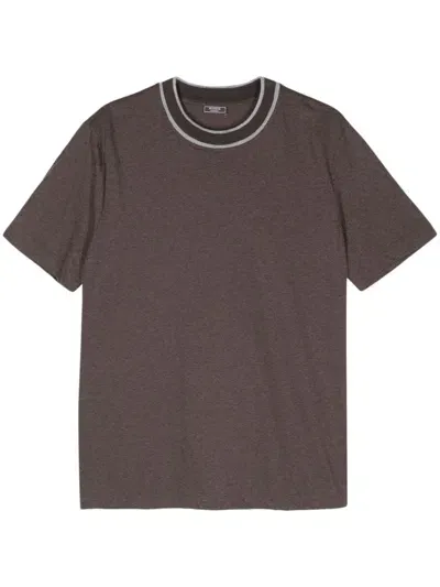 Peserico Contrasting-collar T-shirt In Brown