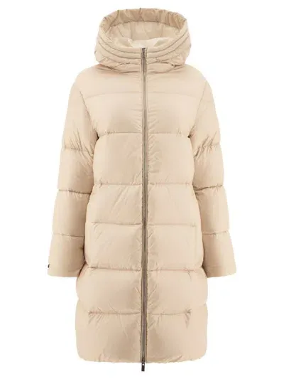 Peserico Down Coat With Punto Luce Detail In Beige