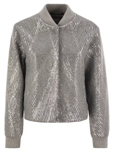 Peserico Gauzed Cloth Crop Jacket With Sequin Embroidery In Silver