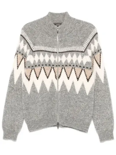 Peserico Intarsia Knit Cardigan In Grey