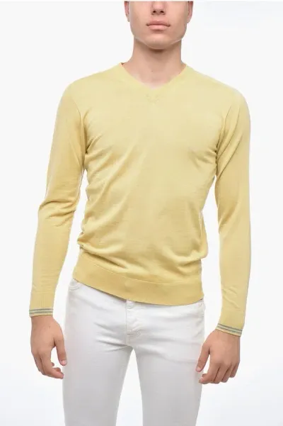 Peserico Lightweight Virgin Wool V-neck Sweater In Yellow