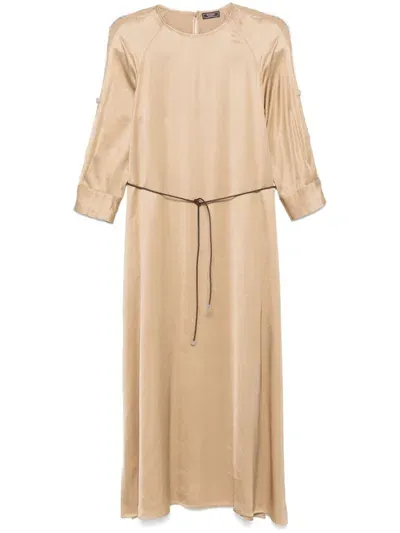 Peserico Satin Maxi Dress In Neutrals