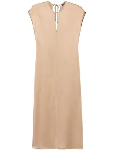 Peserico Satin Maxi Dress In Neutrals