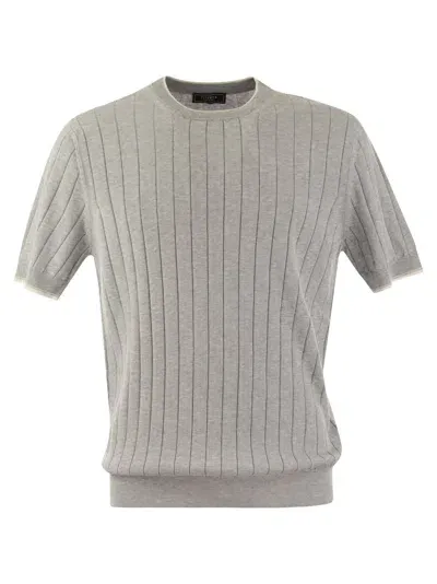 Peserico T-shirt In Pure Cotton Crépe Yarn In Grey,white