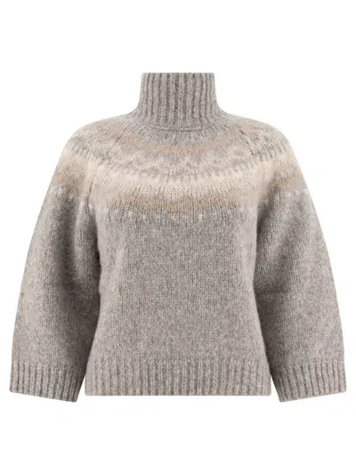 Peserico Turtleneck Sweater With Sequins In Grey