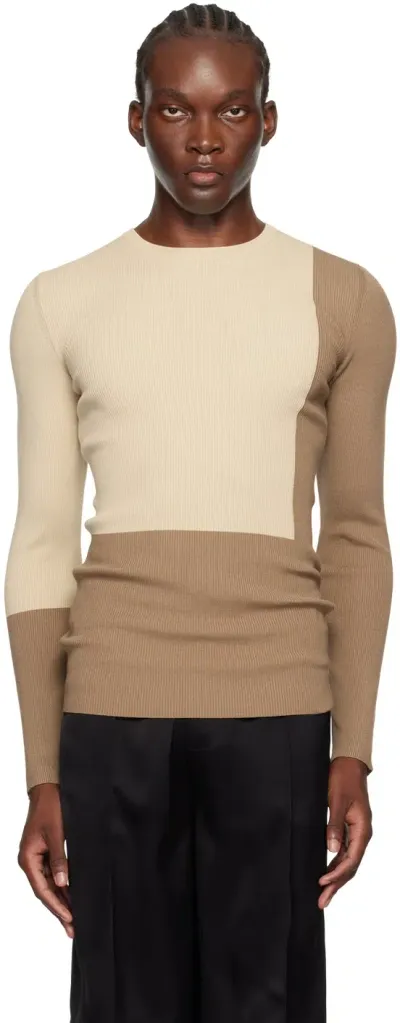 Peter Do Beige & Tan Color Block Sweater