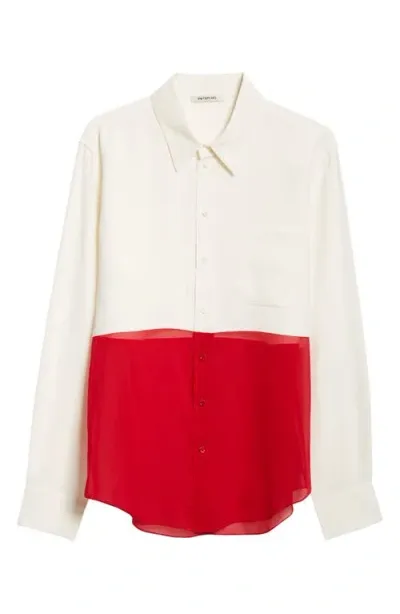 Peter Do Mixed Media Button-up Shirt In White/scarlet