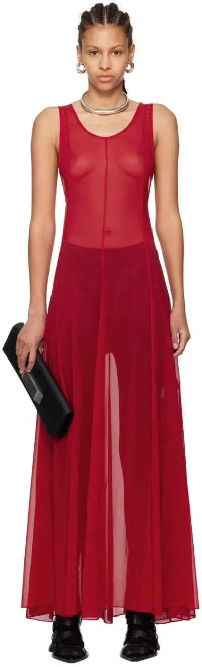 Peter Do Sheer Flared Maxi Dress In Red