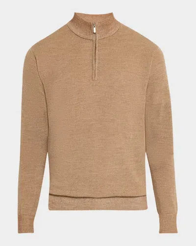 Peter Millar Men's Breaker Birdseye Quarter-zip Sweater In Irish Cream