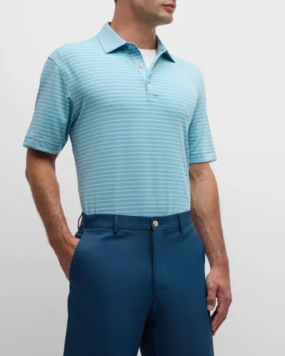 Peter Millar Men's Drum Stripe Performance Polo Shirt In Cyan