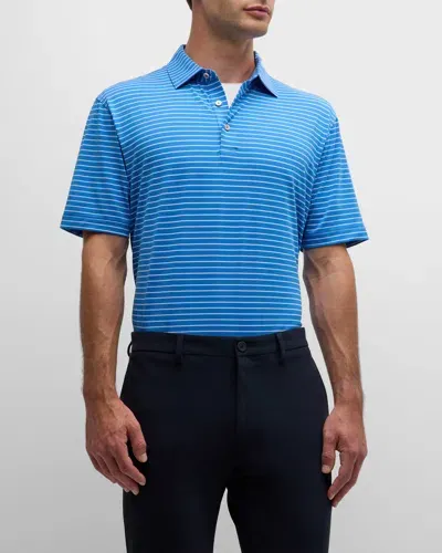 Peter Millar Men's Drum Stripe Performance Polo Shirt In Mako Blue