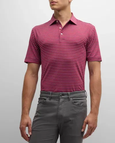 Peter Millar Men's Drum Stripe Performance Polo Shirt In Pomegrana