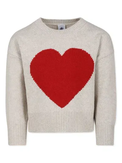 Petit Bateau Kids' Heart Jumper In Neutrals