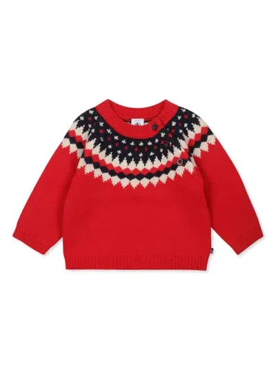 Petit Bateau Babies' Intarsia-knit Jumper In Red