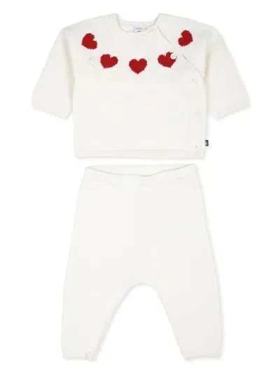 Petit Bateau Babies' Woolen Jumper And Trousers Set In White