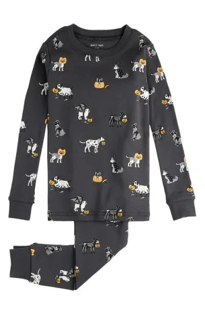 Petit Lem Boys' Pumpkin Dog Printed Pajama Set - Little Kid In Dark Gray