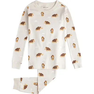 Petit Lem Kids' Wooly Mammoth Print Fitted Organic Cotton Two-piece Pajamas In Beige