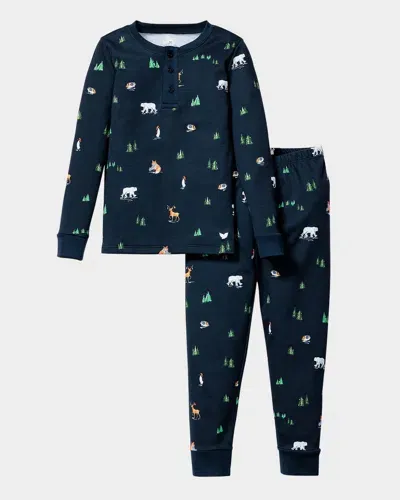 Petite Plume Kids' Boy's Arctic Antics Printed Pajama Set In Navy