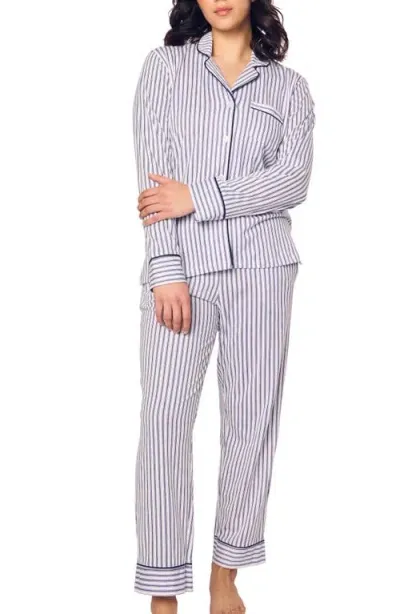 Petite Plume French Ticking Stripe Cotton Pajamas In Navy