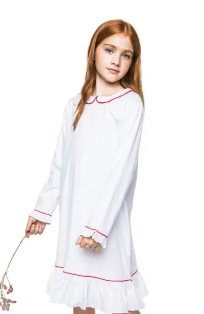 Petite Plume Kids' Sophia Piped Long Sleeve Nightgown In White