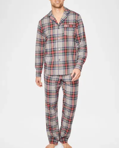 Petite Plume Men's Westminster Tartan Long Cotton Pajama Set In Grey