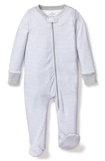 Petite Plume Kids' Stripe Pima Cotton Footie In Grey Stripes