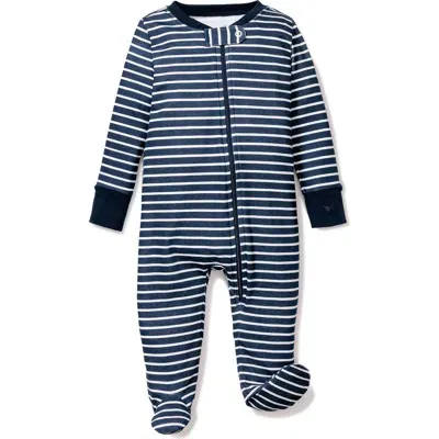 Petite Plume Kids'  Stripe Pima Cotton Zip Footie In Navy