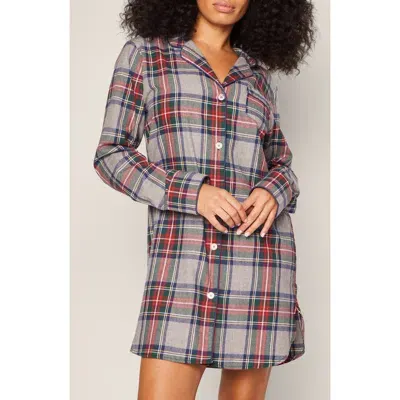 Petite Plume Westminster Tartan Cotton Nightgown In Grey