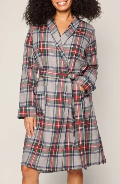 Petite Plume Westminster Tartan Cotton Robe In Grey