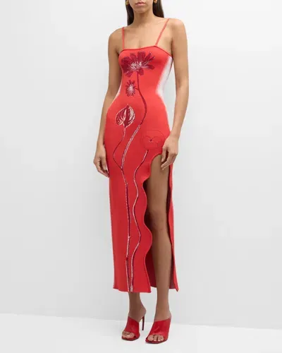 Ph5 Iris Flower Asymmetric Sheath Maxi Dress In Red